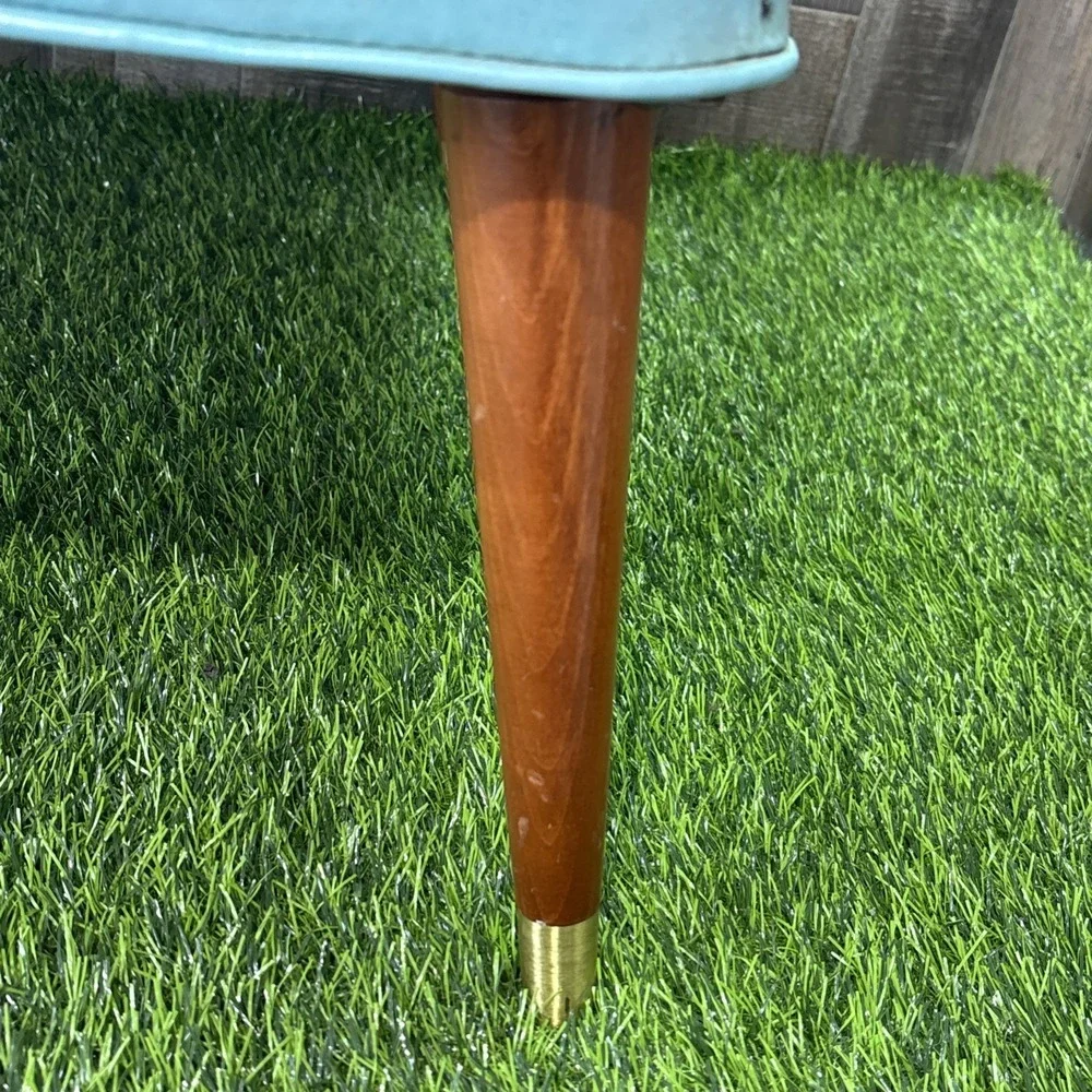 Vintage MCM Vinyl Bench Ottoman Blue Diamond Tufted Needs Repair